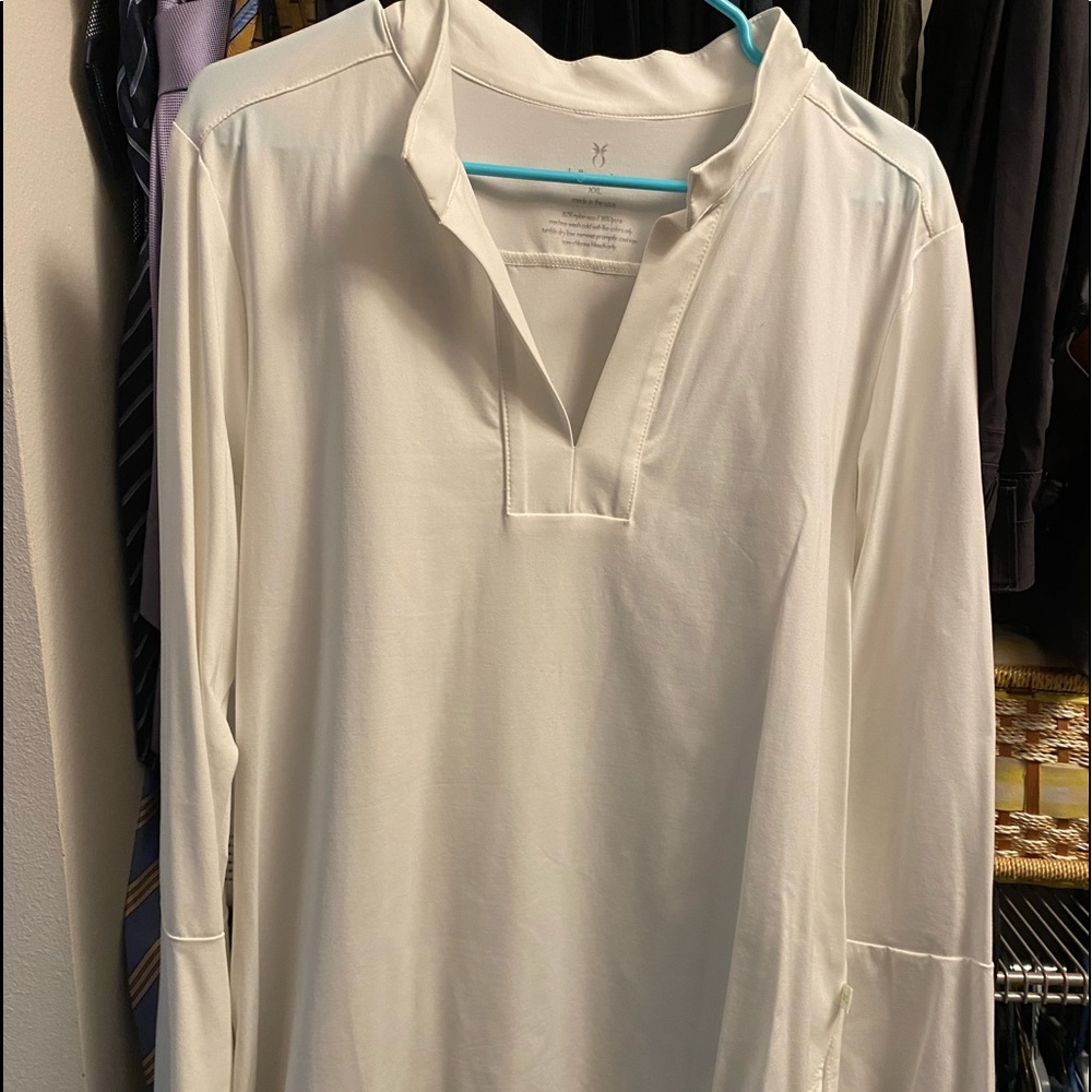India Bell Sleeve Tunic in Striped Repreve® Jersey White
